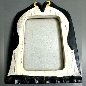 Heart shaped penguins love picture frame wooden heavy weight rustic 6x8